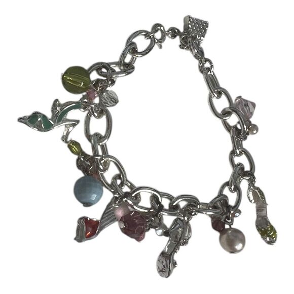 Handbag & High Heel Shoes Charm Bracelet, Silver Tone Beads Lobster Claw Chain - Picture 3 of 7